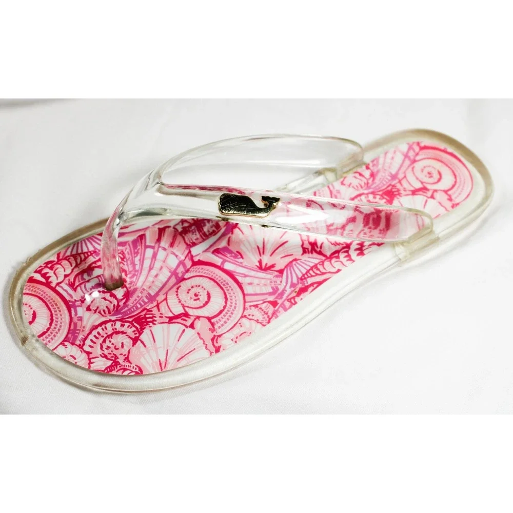 Vineyard Vines Shell Print Jelly Flip Flops Beach Pool Sandal Girls/Women Size 2